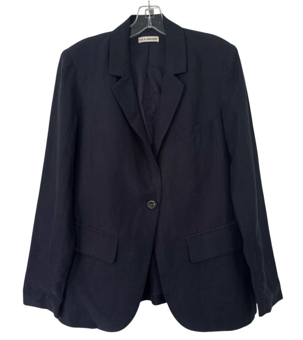 Ulla Johnson Blazer Cinched Back Linen Navy Blue Preppy Nautical Classic Size 10